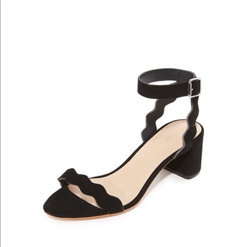 Loeffler Randall Emi City Black Suede Scalloped Sandals with Block Heel